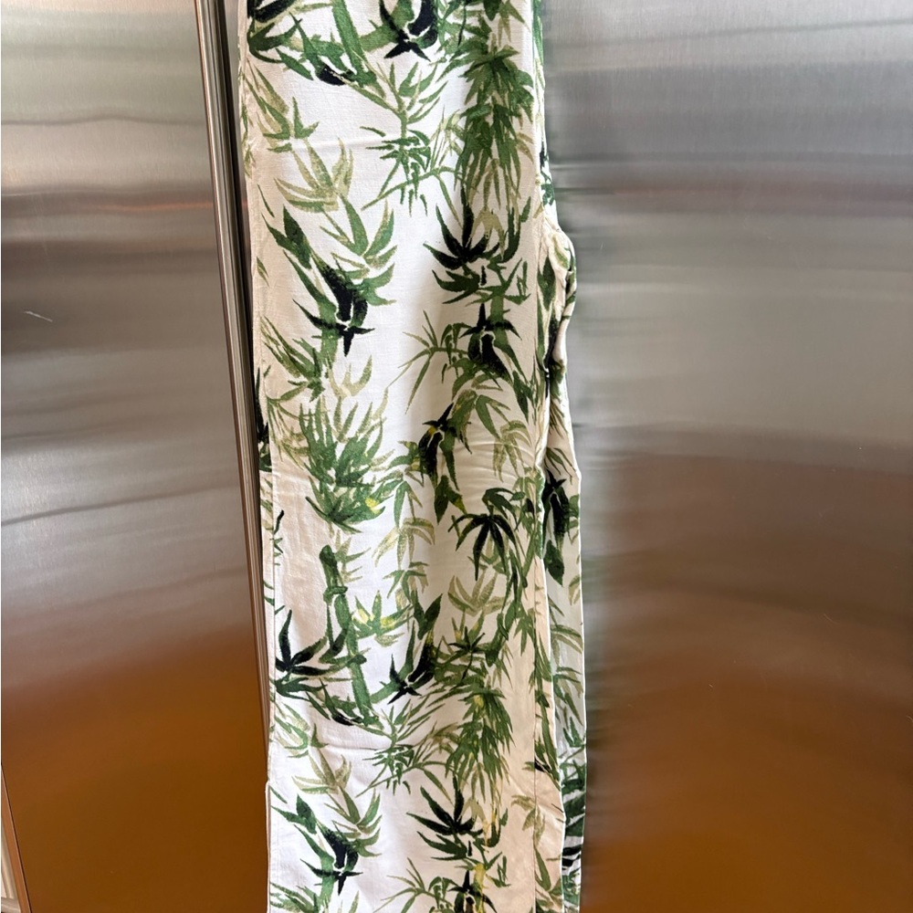 ON SALE!! Green Bamboo Print wide leg pants with side zip & pockets size L tall
